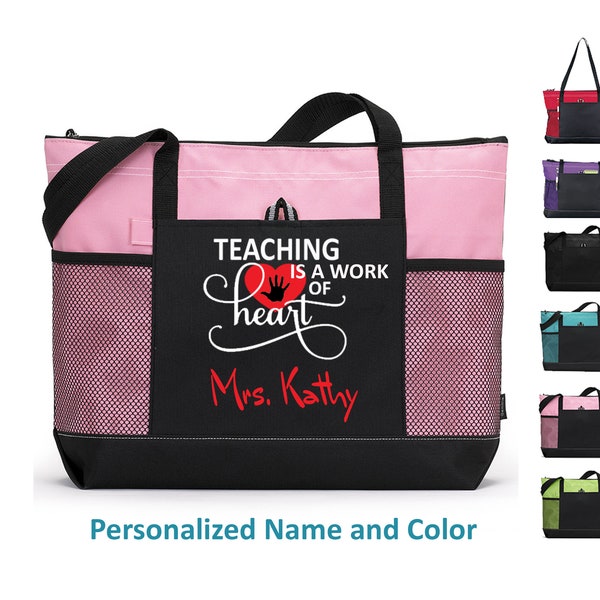 Teaching is a work of Heart Teacher Tote Bag with Zipper, Counselor Gift for Teacher, Teacher Appreciation Week, Occupational therapist gift