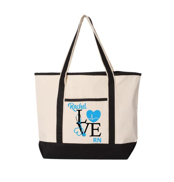 Nurse LOVE Tote Bag Personalized, Custom Nurse Gift With Name, Large Nurse Tote Bag, Nurse Week Gift for Her, RN Graduation, Nursing Gift