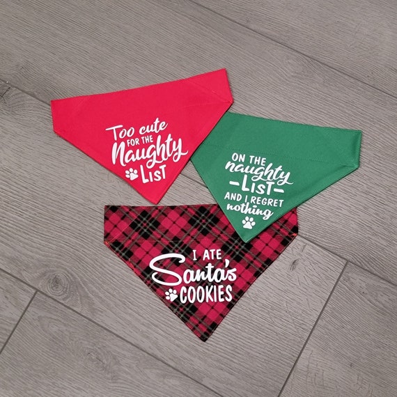 Naughty or Nice List Christmas Dog Bandana, Over the Collar Dog Bandana, Holiday Dog Bandana, Funny Dog Bandana