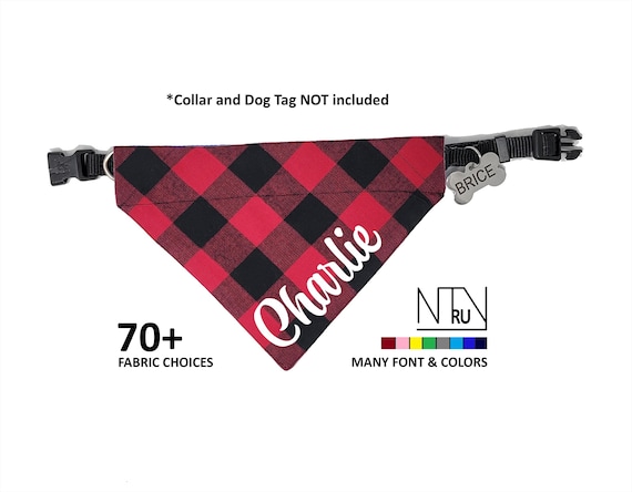 Red Checkered  Christmas Dog Bandana Personalized, Plaid Dog Bandana, Over the Collar Dog scarf, Christmas Gift for Dog lovers