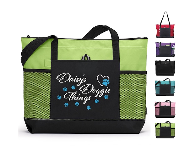 Personalized Doggie Things Dog Tote Bag with Zipper, pet travel bag, Pet gift, Pet bag, new puppy gift, daycare bag, dog groomer gift