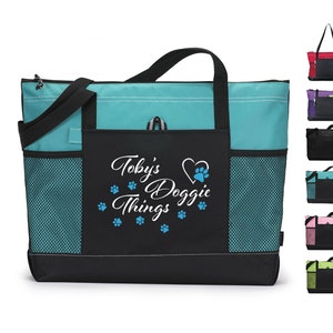 Personalisierte Doggie Things Hundetasche mit Reißverschluss, Haustier Reisetasche, Haustier Geschenk, Haustiertasche, neues Welpengeschenk, Tagestasche, Hundefriseurgeschenk