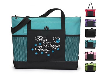 Gepersonaliseerde Doggie Things Dog Tote Bag met rits, reistas voor huisdieren, huisdier cadeau, huisdier tas, nieuwe puppy cadeau, opvangtas, hondentrimmer cadeau