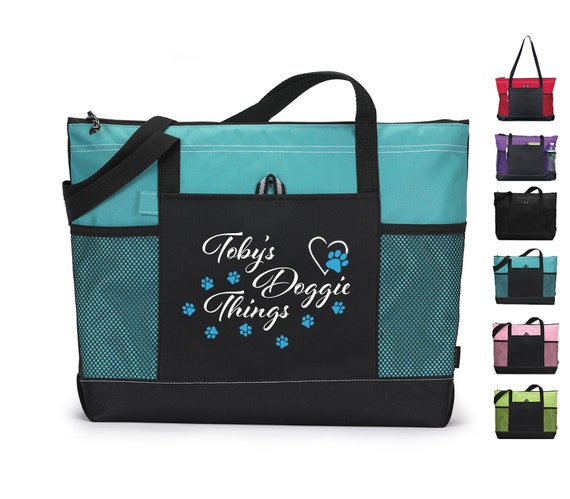 Personalized Doggie Things Dog Tote Bag with Zipper, pet travel bag, Pet gift, Pet bag, new puppy gift, daycare bag, dog groomer gift