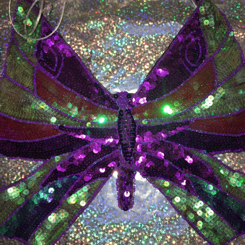 Y2K Green & purple padded sequin butterfly top Etsy