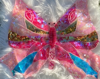 Y2K sequin butterfly halter top (plus size)