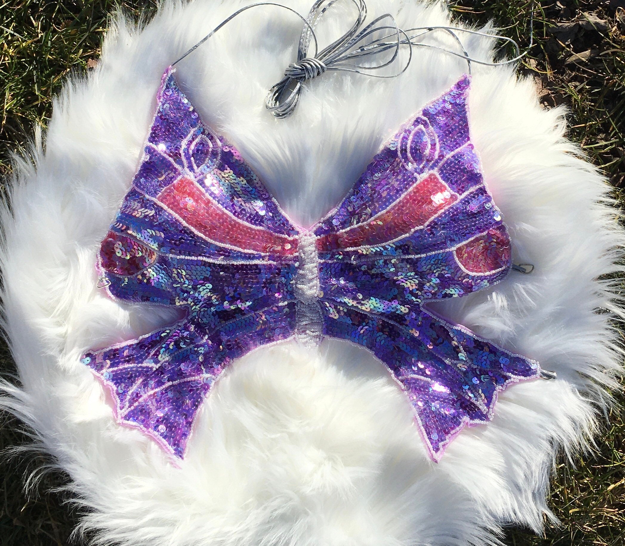 Y2K purple sequin butterfly halter top