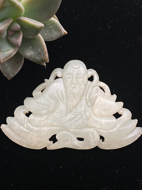 antique white jade, man with bird , Chinese jade vint… Gem