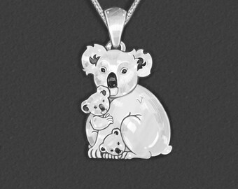 Royal Lion Silver Heart Necklace Koala Bear Mother and Baby