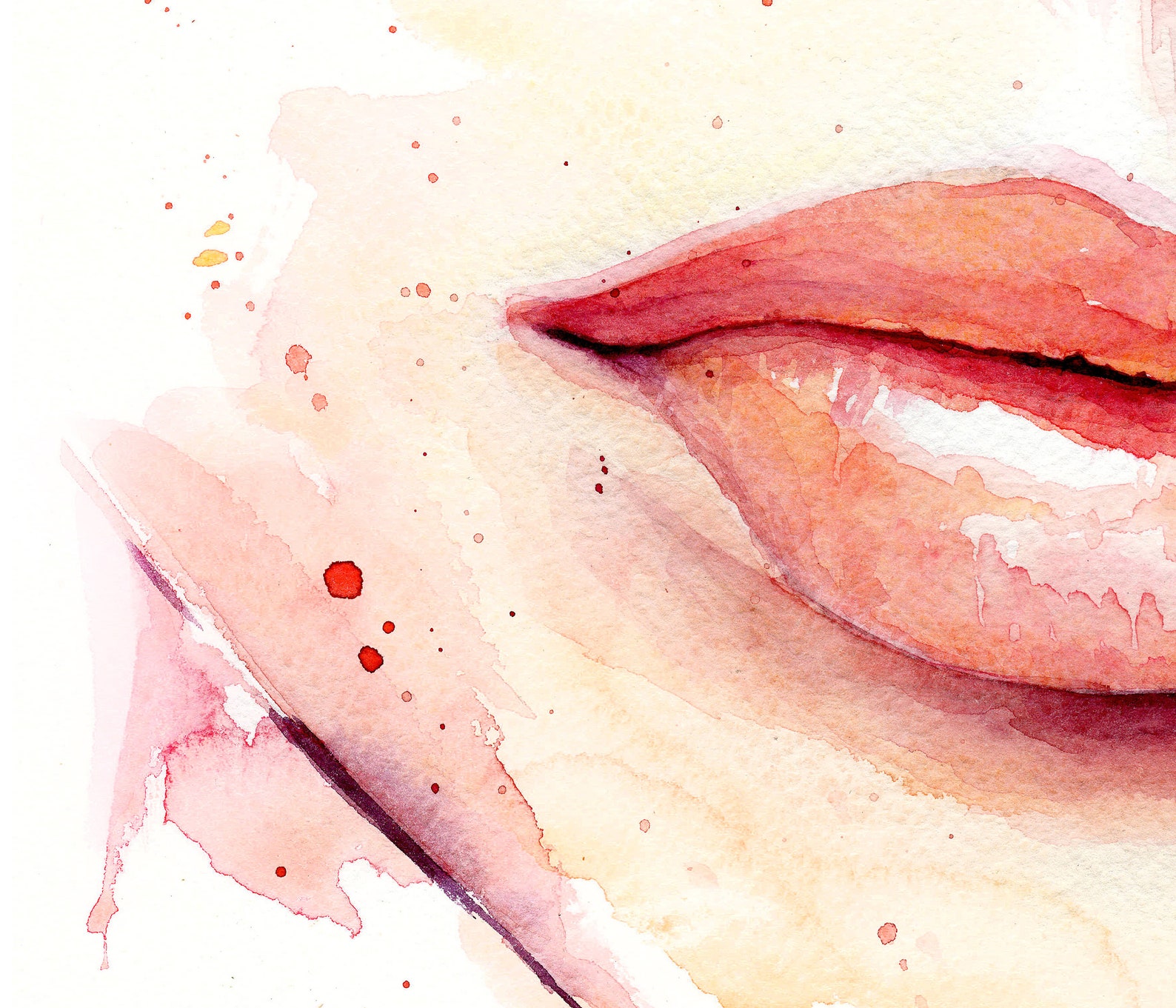 Pink lips wall art lips watercolor print lips wall art | Etsy
