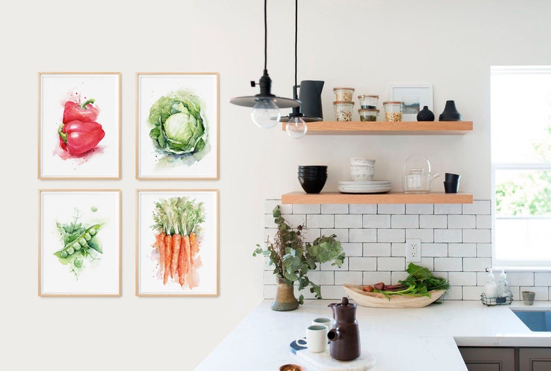 Vegetables Wall Art Set Of 4 Watercolor Vegetables Prints Set Etsy