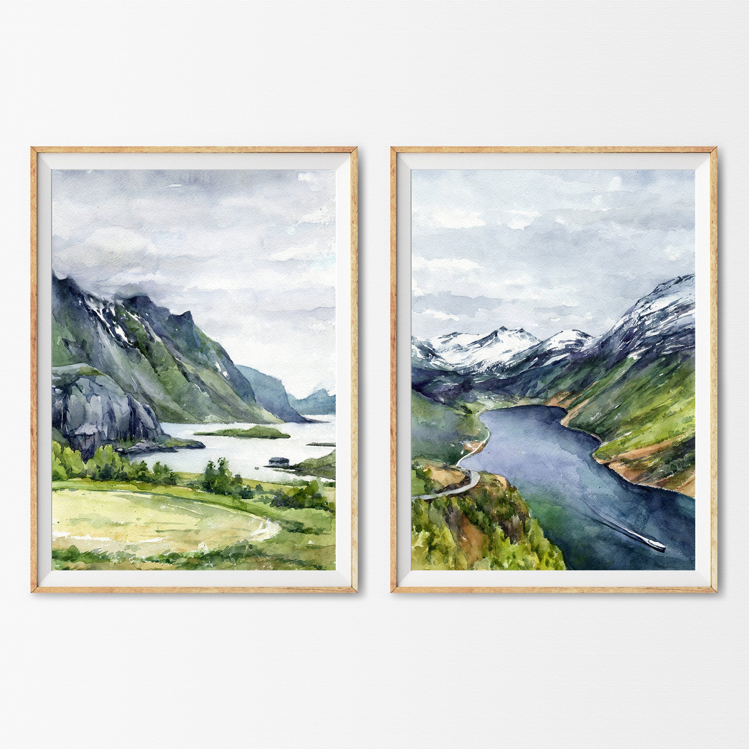 Norway Watercolor Print Set of 2 Norway Wall Art Printable Etsy
