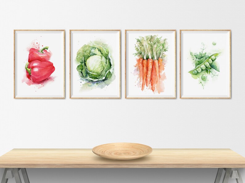Vegetables Wall Art Set Of 4 Watercolor Vegetables Prints Set Etsy