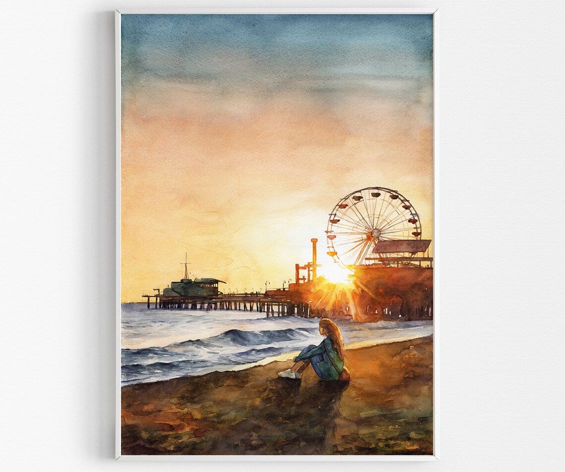 Los angeles watercolor print download Watercolor Santa monica | Etsy