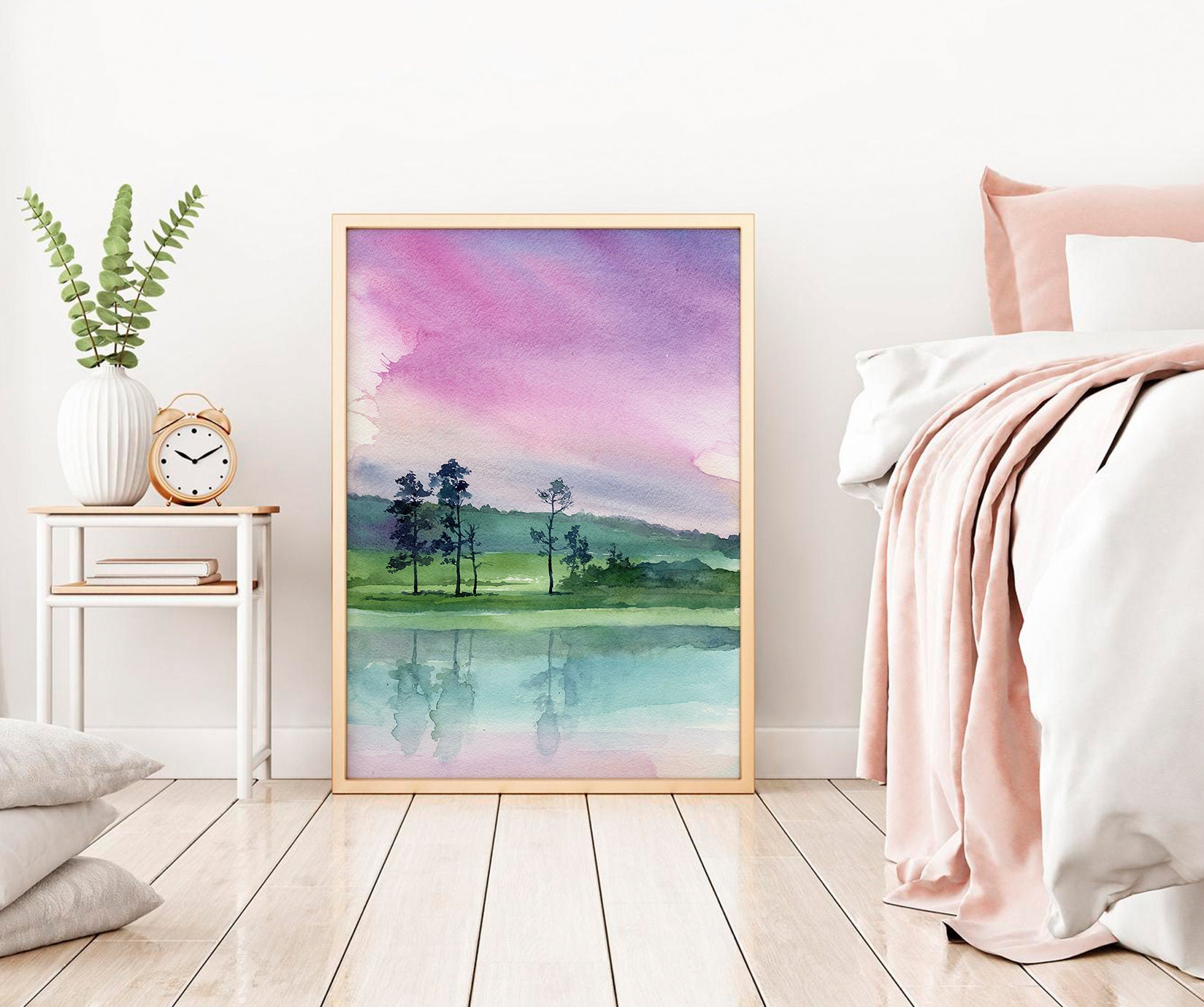 Watercolor landscape printable wall art Purple landscape art Etsy