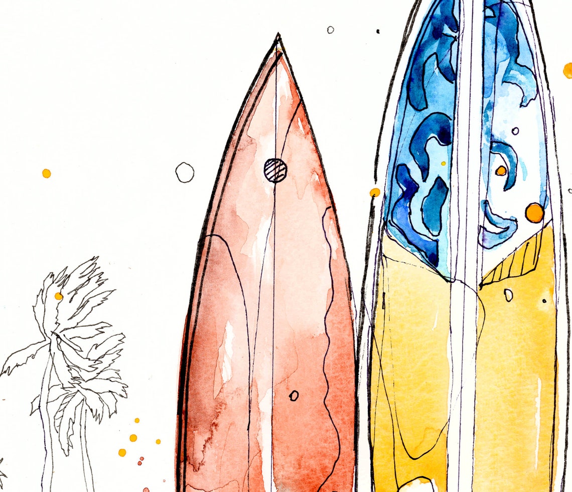 Surf watercolor print download Surf art print Surf painting Etsy