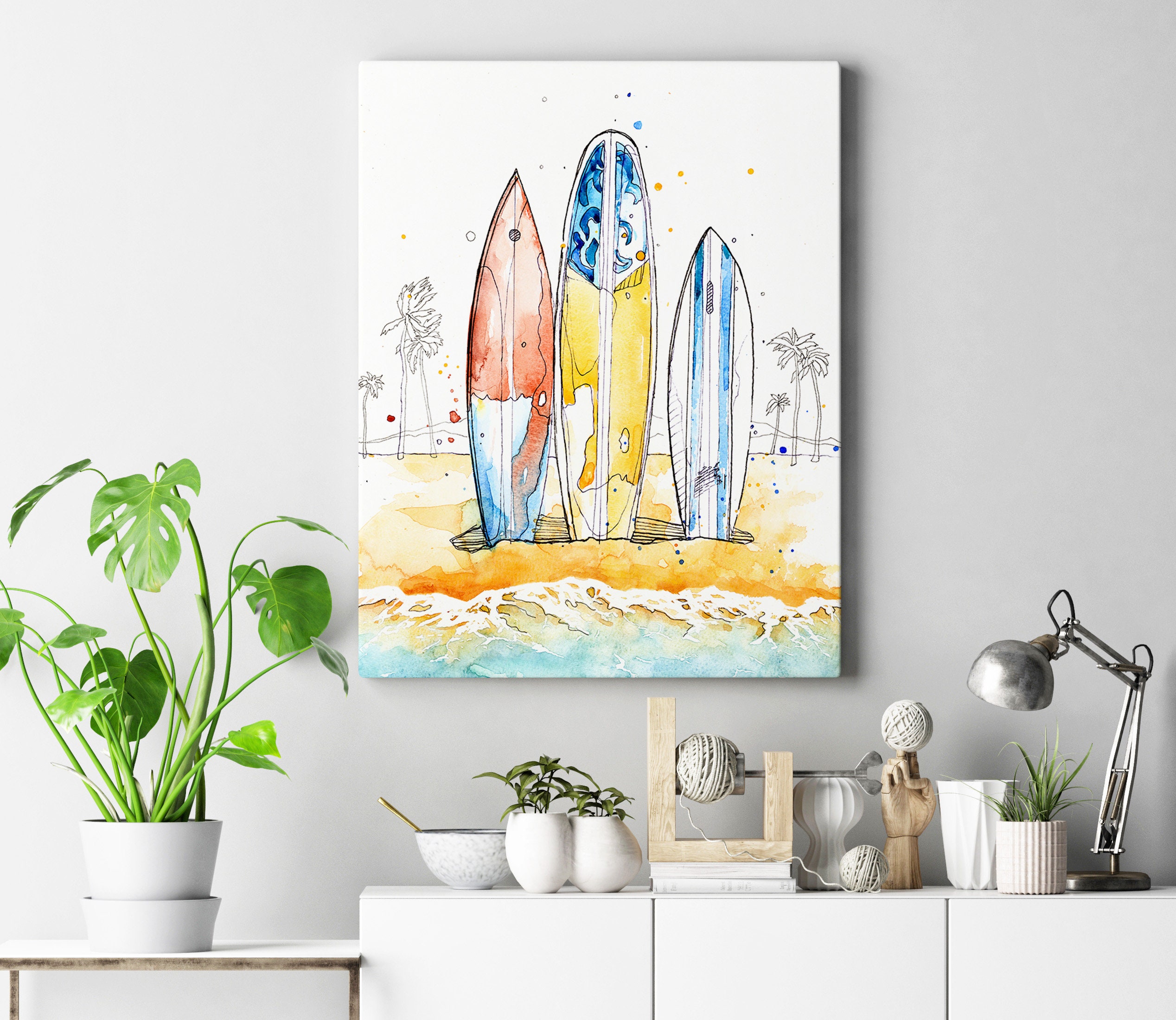 Surf watercolor print download Surf art print Surf painting Etsy
