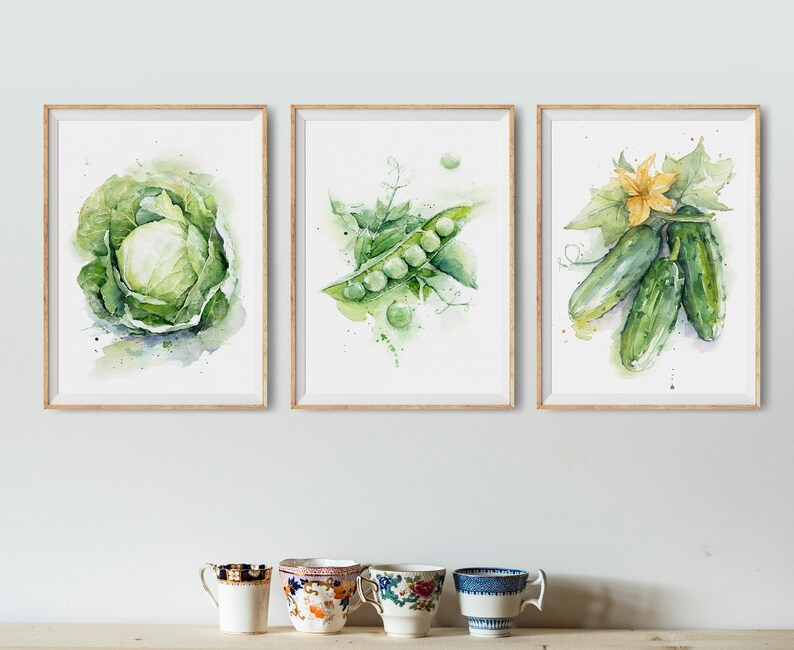 Green vegetables printable wall art set Green Kitchen Decor Etsy