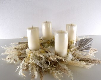 Advent Wreath Boho White - Dry Flowers