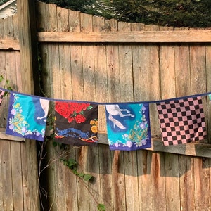 Vintage 70s and 80s Harley Davidson Bandana Fabric Flag Banner, Bunting Pennant Flag Garland, Wall Bunting, Harley Davidson decor