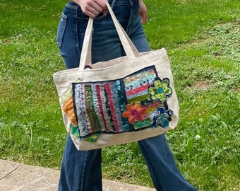 Boho Patchwork Tote Bag Hippie Patchwork Large Tote Bag Festival Unique Cotton Colorful Patchwork Handmade Boho Cross Body Festival Bag