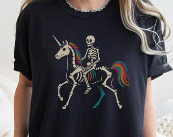 Unicorn Skeleton Wing T-Shirt Spooky Skeleton Unicorn Halloween T-Shirt Spooky Gothic Winged Unicorn Tee Unicorn Fantasy Halloween Gift