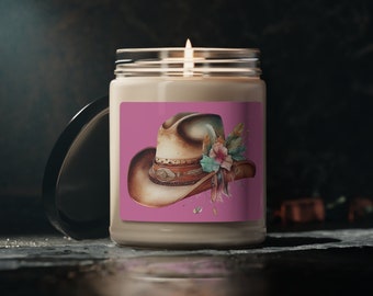 Pink Whimsical BohoTexas Cowgirl Hat Scented Candle Gift Cowgirl Birthday Party Cowgirl Bridal Shower Favor Cowgirl Bachelorette Party Favor