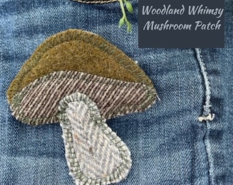 Boho MUSHROOM Fabric HANDMADE PATCH, Cottagecore Sew On Fabric Patchwork Patch, Handmade Hippy Patches for Jeans Jackets Totes Sweatshirts