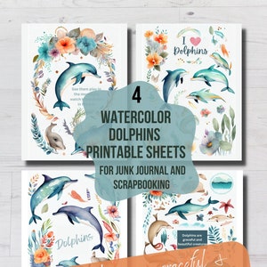 Vibrant Watercolor Dolphin Clip Art Printable Download for Card Making, Seaside Scrapbook Junk Journals, Printable Digital Dolphin Clip Art
