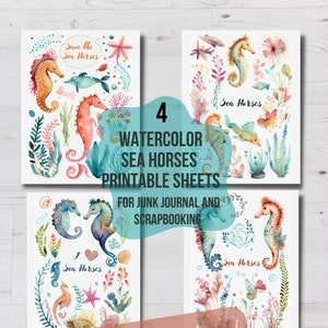 Vibrant Watercolor Sea Horse Clip Art Printable Download for Card Making, Scrapbooking, & Junk Journals, Printable Digital Seahorse Clip Art