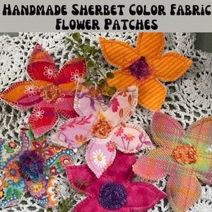 BOHO FLOWER Fabric Patchwork PATCH, Orange Boho Hippy Patches, Handmade Sew On Fabric Patches for Jeans Jackets Totes Sweatshirts