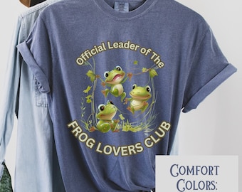 Cute Frog T-shirt, Official Leader of the FROG LOVERS CLUB Shirt, Frog Oversized T-Shirt, Trendy Boho Amphibian Tee, Frog Lover Gift