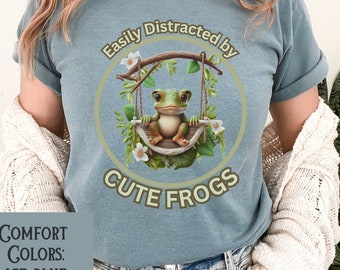 Easily Distracted By CUTE FROGS Shirt, Frog Oversized Tee, Frog and Toad Shirt, Trendy Amphibian Tee, Comfort Colors®, Frog Lover Shirt Gift