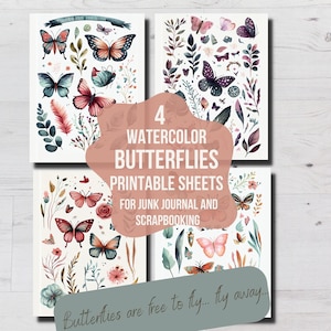 PRETTY BUTTERFLIES Journaling Papers, Digital Paper, Printable Digital Download, Card Making Ephemera, Printable Junk Journal Butterflies