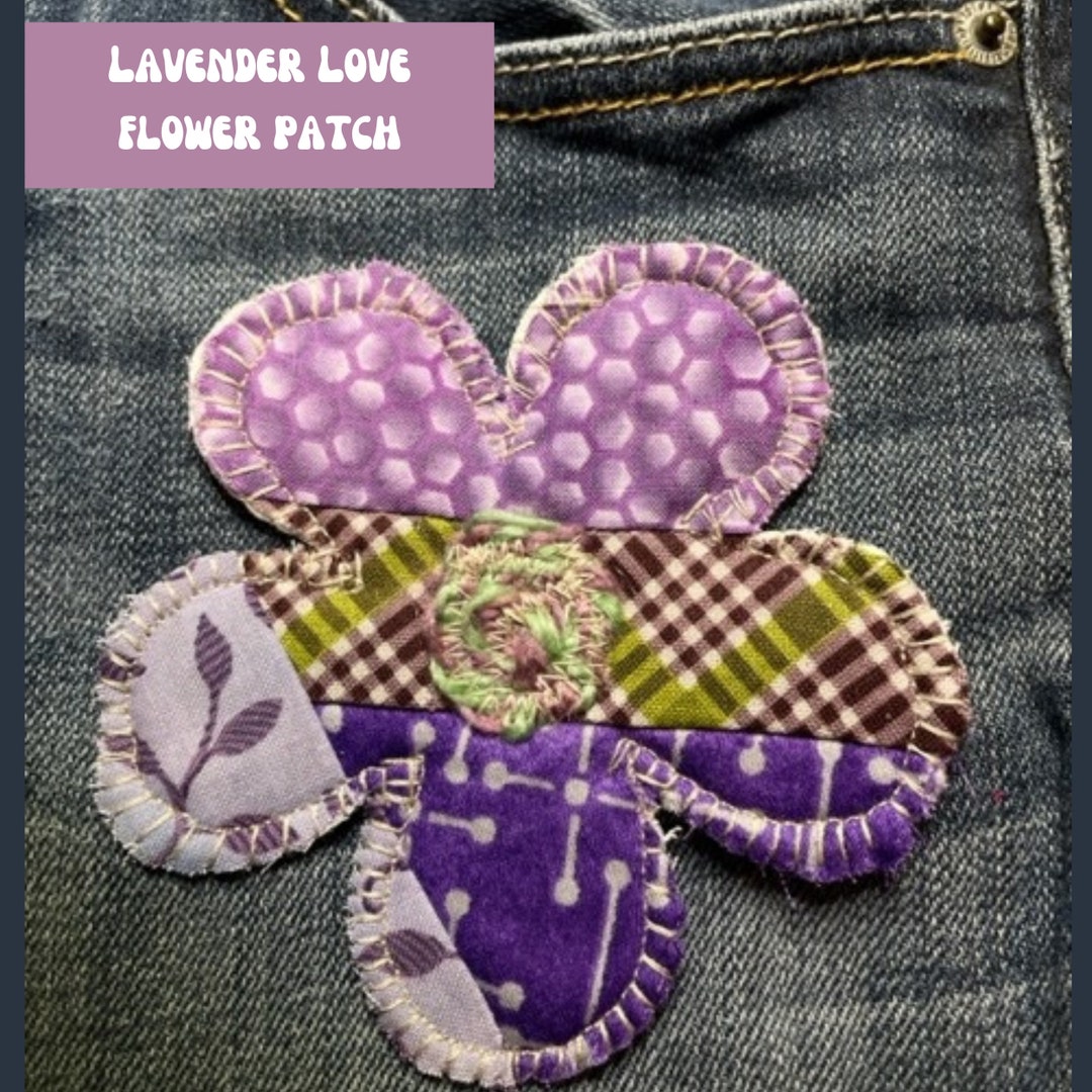 Boho Flower Fabric Patchwork Patch, Purple Boho Cotton Patchwork Patch