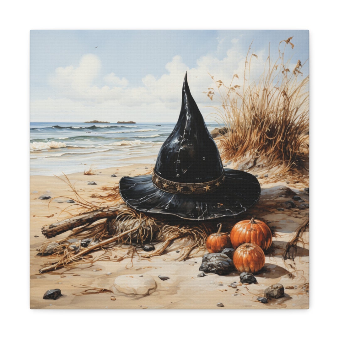 Halloween Beach Art Halloween Witch Hat Beach Scene Canvas - Etsy