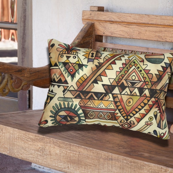 Aztec Pillow, Southwestern Pillow, Boho Home Vintage Neutral color Southwest Aztec Pillow, Watercolor Aztec Print Ethnic Home Decor, 20”x14”