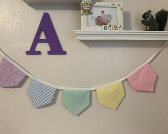 Pastel Rainbow Colors Bunting Flag Banner, Pentagon Flag Garland, Nursery Rainbow Decor Crib or Wall Bunting, Baby Shower, Playroom Decor