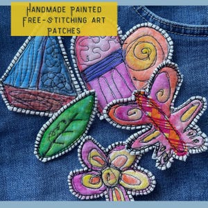 HIPPIE Painted Patches Boho Free-Motion Stitching Handmade Patch Sew On Fabric Flower Patches for Jeans Jackets Totes Sweatshirts Festival