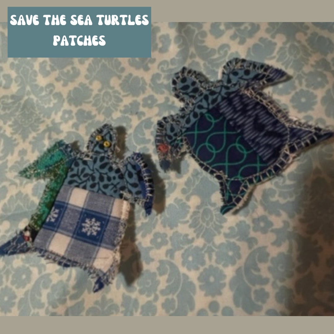 Sea Turtle Patchwork Patch, Blue Green Boho Whimsy Sea Turtles Patch
