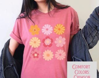 Flower Power Retro T-Shirt Vintage 70s Graphic Tee Groovy Comfort Colors Shirt Hippie Aesthetic Summer Shirt Gift for Boho Festival Outfit
