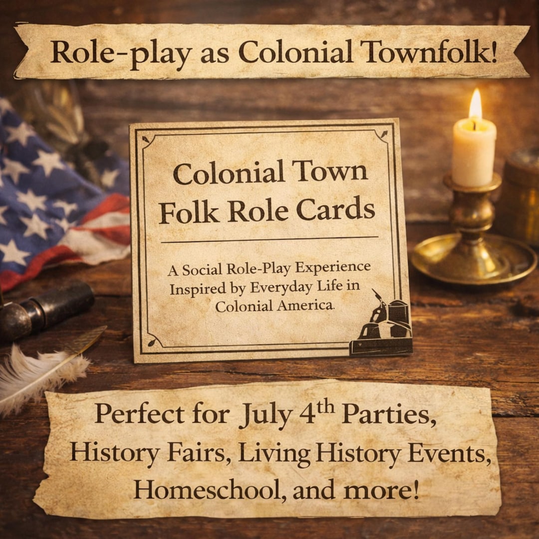 Colonial Town Folk Role Cards Printable, 1776 Role Play Game for Adults ...