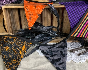 Halloween Purple Orange Black Bunting Flag Banner, Halloween Flag Banner Decor, Halloween Pennant Banner, Haunted Mansion Flag Banner