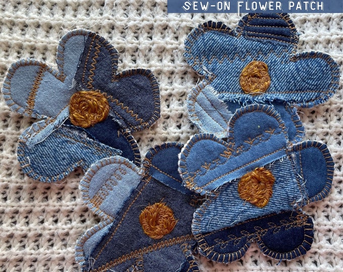 BOHO DENIM FLOWER Patchwork Patch Blue Denim Boho Hippy Flower Patches