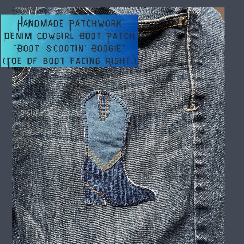 Western COWGIRL Boot Patch Handmade Sew on Denim Patchwork Western Wear ...
