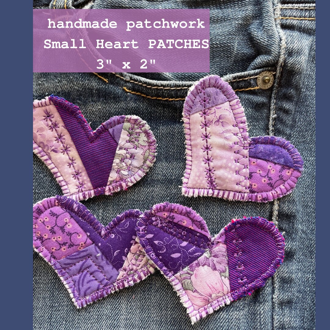 Boho Heart Fabric Patchwork Patch, Purple Boho Cotton Patchwork Patch