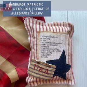 Primitive Patriotic Americana Patchwork USA 4th of July Raw-Edge Rustic Pledge of Allegiance Handmade Vintage USA Decor 8.5" Bowl Filler