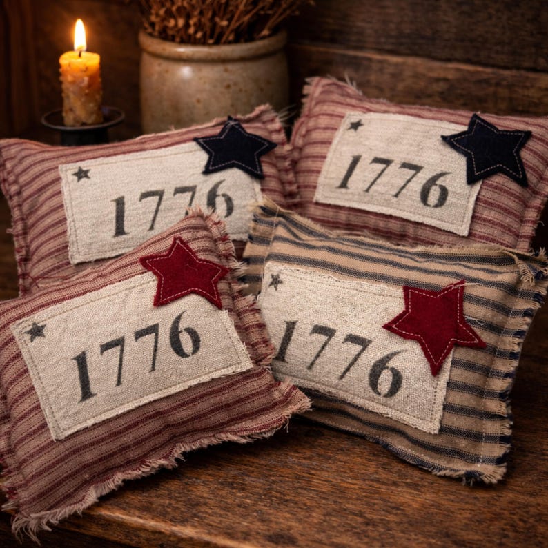 Primitive Colonial Homespun 1776 Bowl Filler Handmade Americana Decor 4th of July Colonial Style Pillow 5"x7" We the People Shelf Sitter image 4