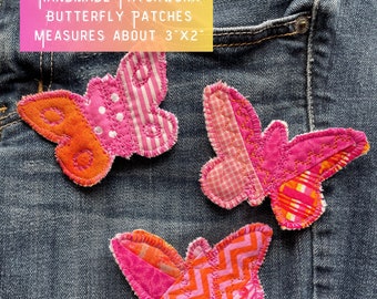 BOHO BUTTERFLY Fabric Patchwork PATCH Pink Hippie Butterfly Patches Handmade Sew On Fabric Patches for Jeans Jackets Totes Sweatshirts