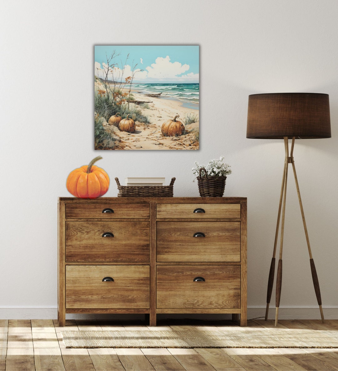 Autumn Coastal Wall Art, Coastal Fall Canvas, Beach Farmhouse Autumn